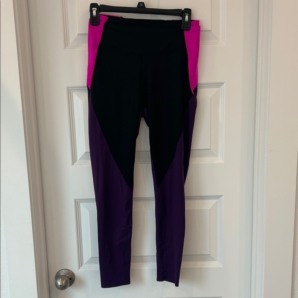Victoria's Secret Black Leggings with Purple and Pink Highlights